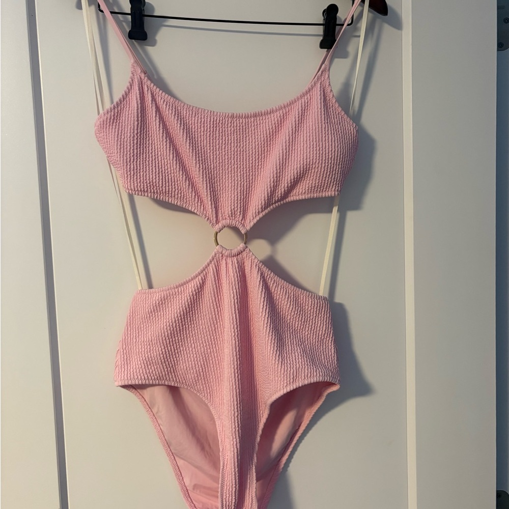 Aerie Pink Textured One Piece Swimsuit